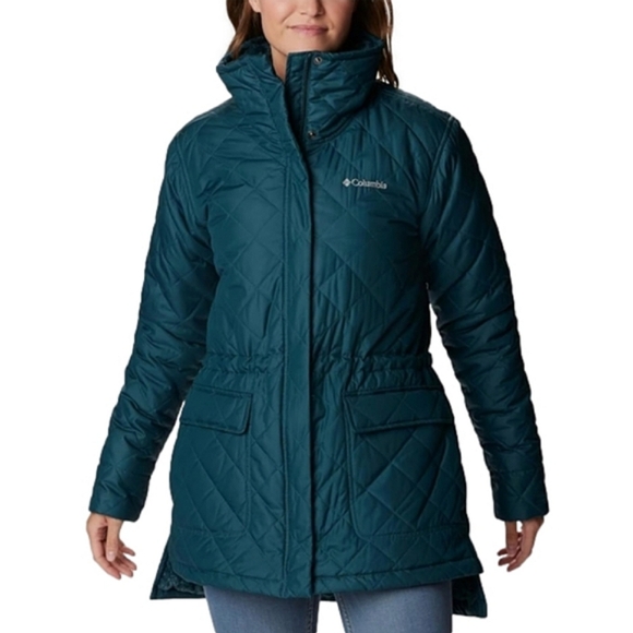 Columbia Women's Quilted Water Resistant Teal Emerald Green Jacket Faux Fur Sz M - Picture 1 of 16